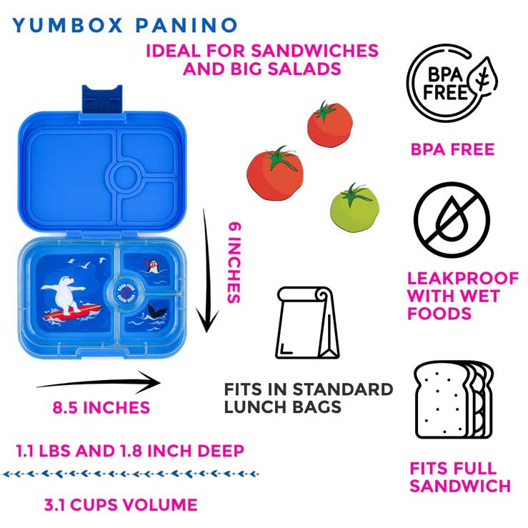Madkasse til børn med rum | Yumbox panino polar bear | visning af alle dele til madkasse