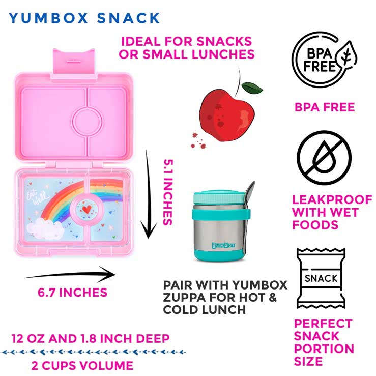 Madkasse til børn, Yumbox Snack  Fifi Pink, billede af alle dele af madkasse