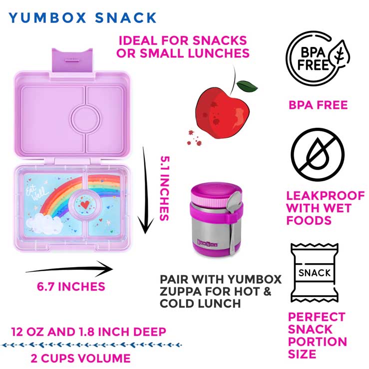 Madkasse til børn, Yumbox Snack Rainbow Lulu, billede af alle dele af madkasse