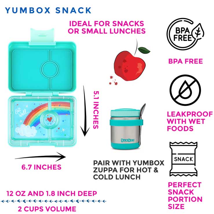 Madkasse til børn, Yumbox Snack Tropical, billede af alle dele af madkasse