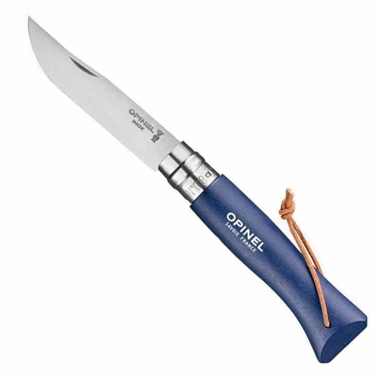 Opinel kniv i blå. Bushwacker. Foldekniv slået ud.