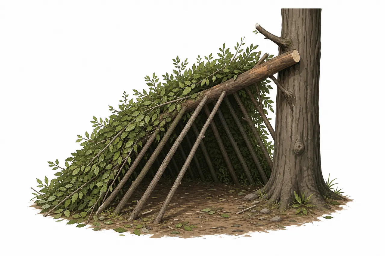 Illustration af en enkel skovhule med grene