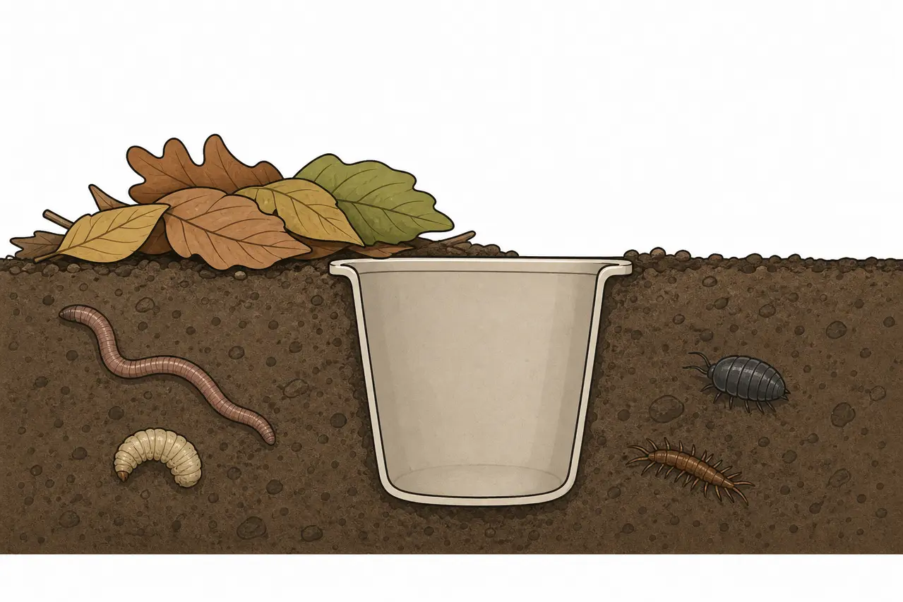 Illustration af en enkel faldfælde i jord
