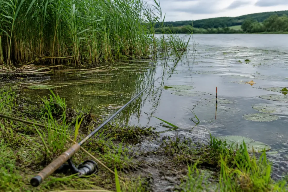 Fiskeflåd ligger stille ved sivkanten