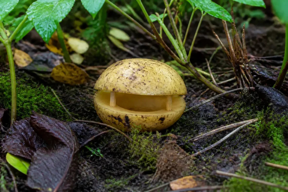 Udhulet kartoffel som fælde på fugtig jord