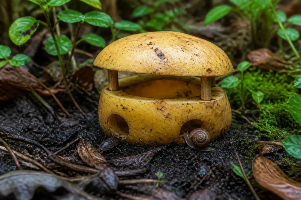 Udhulet kartoffelfælde på fugtig jord med smådyr