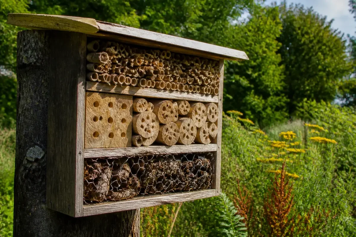 Hjemmelavet insekthotel med bambus og træ