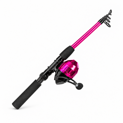 Telescopic spincastcombo i pink, teleskopisk fiskestang med hjul