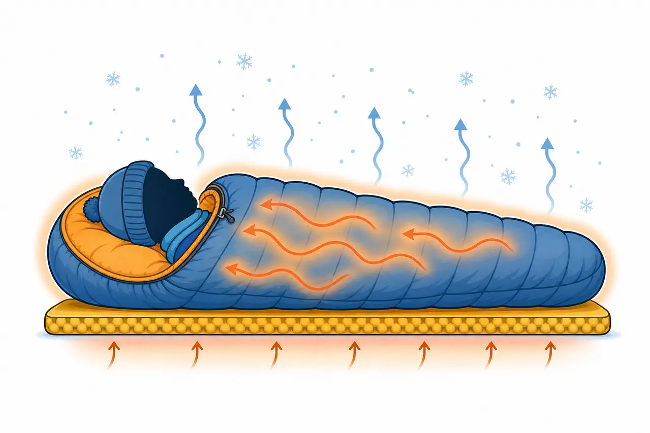 Illustration af varme lag i børnesovepose