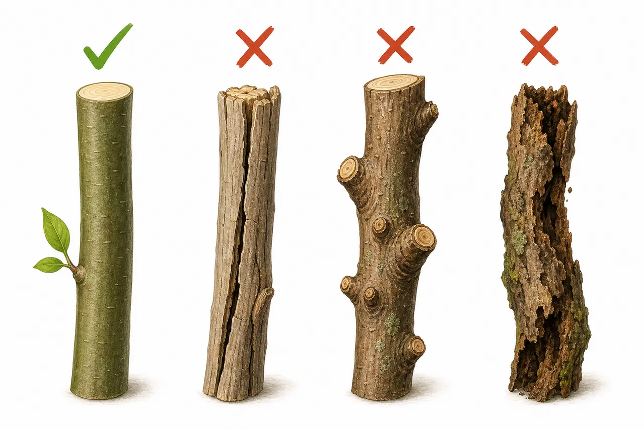 Illustration af gode og dårlige snittegrene